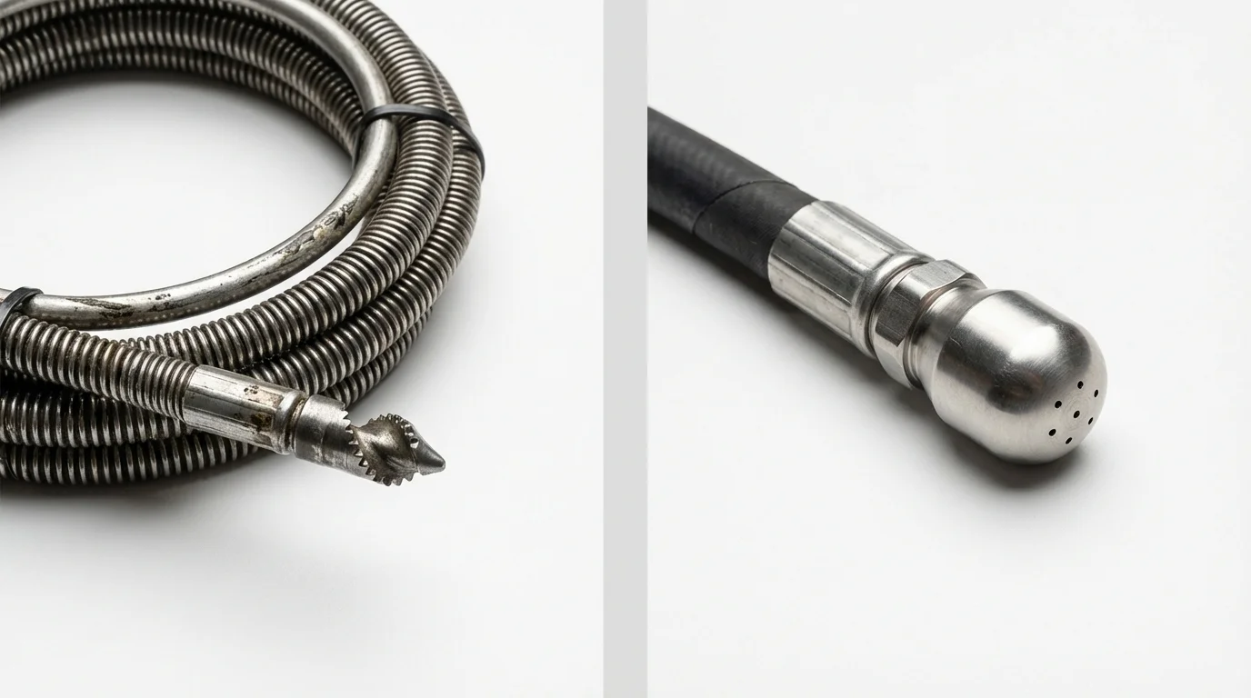 Drain snake cable and hydro jetting nozzle used for drain cleaning in Capitan, NM
