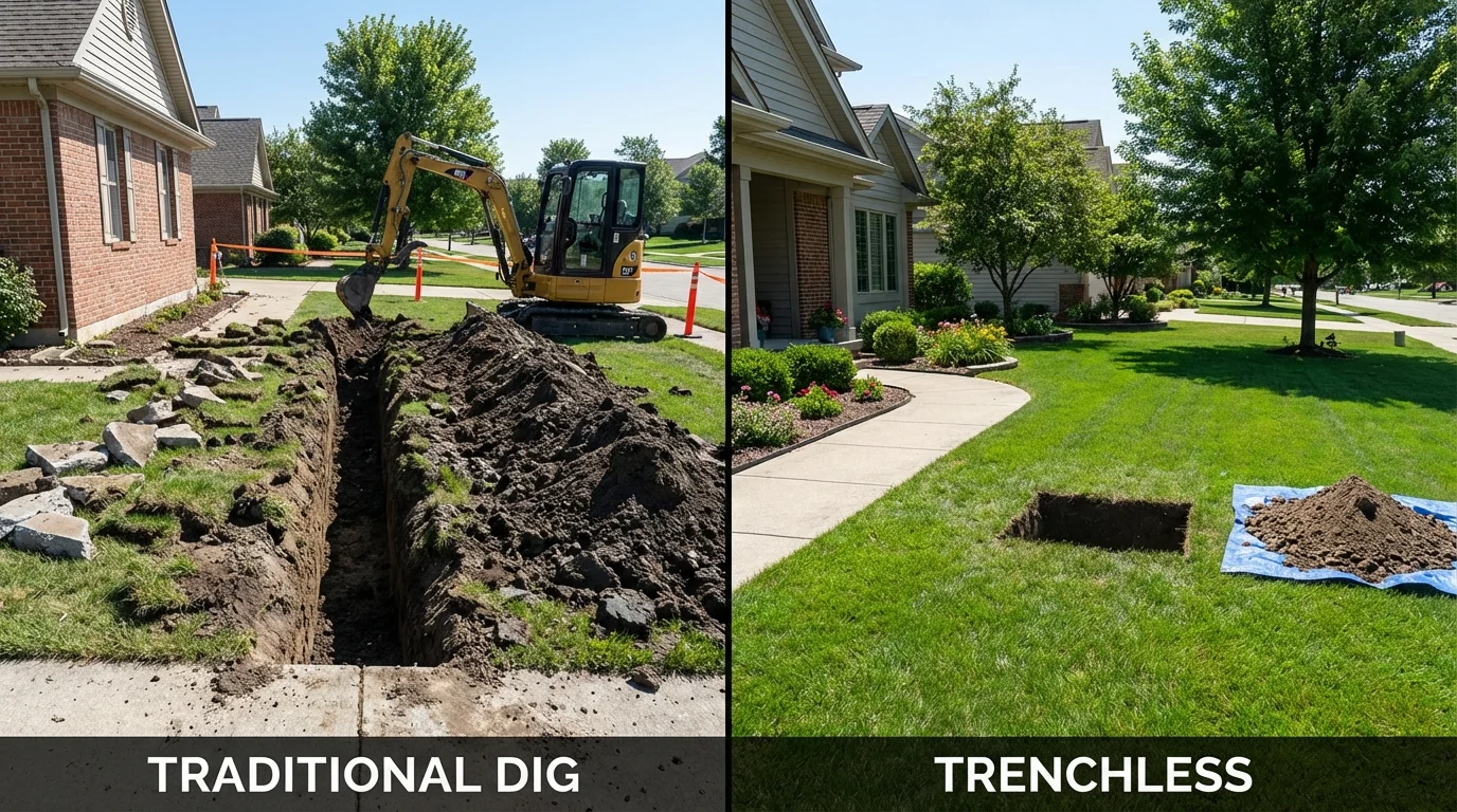 Trenchless sewer repair with minimal yard damage versus traditional excavation in Capitan, NM